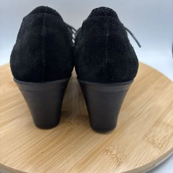 Clarks Bendables Honest Q Black Suede Oxford Pumps Lace Up Womens 8 W Wide Shoe - Picture 4 of 11